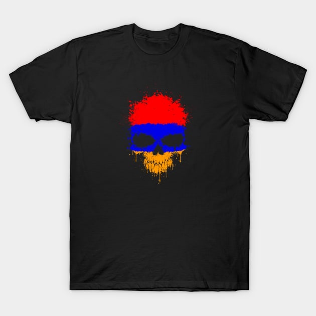 Chaotic Armenian Flag Splatter Skull T-Shirt by jeffbartels